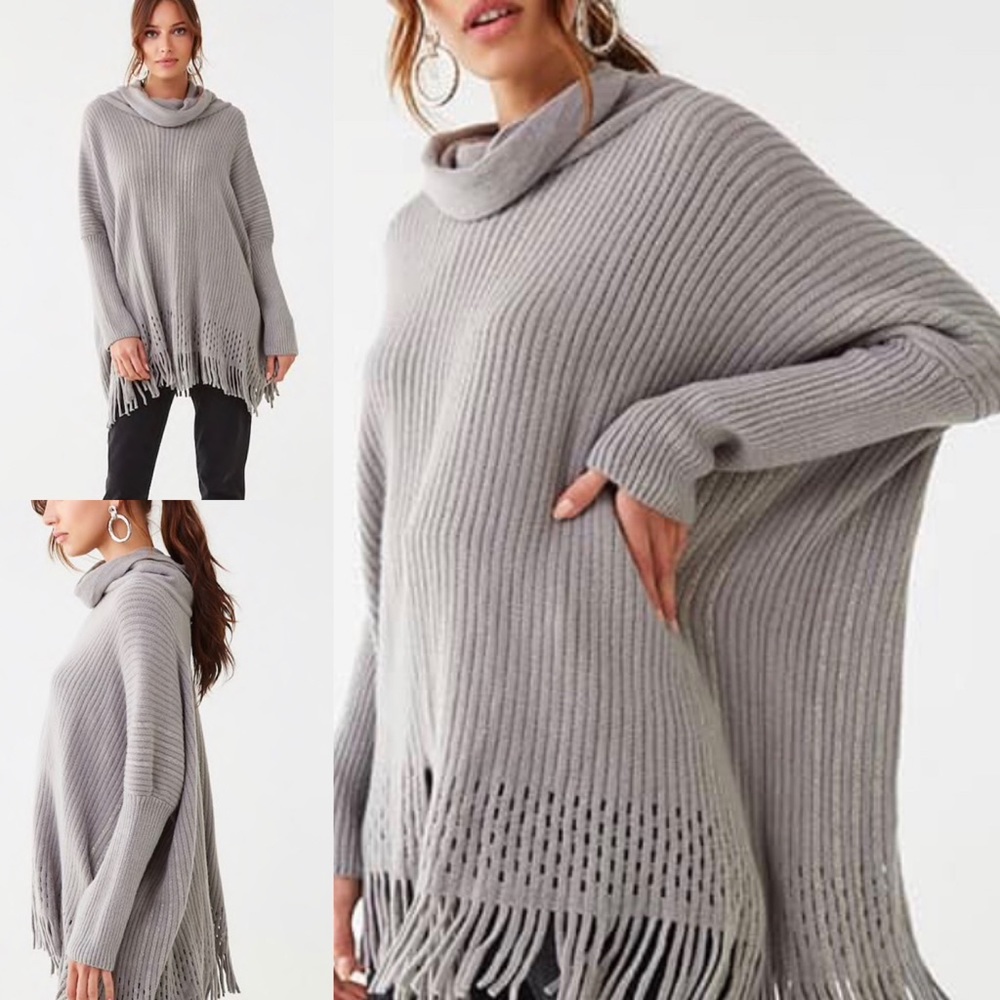 Metallic trim fringe sweater